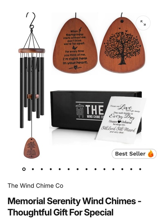 The Wind Chime Co Other - Memorial Serenity Wind Chime with Wood Heart Accent - Black Tubes, Brown Wood